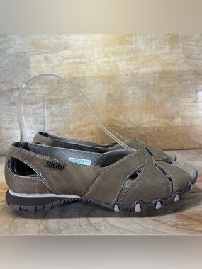 Skechers SUEDE Bikers Pulsate Womens Sz 6 Open Toe Slip On Tan Flats Shoes 46458